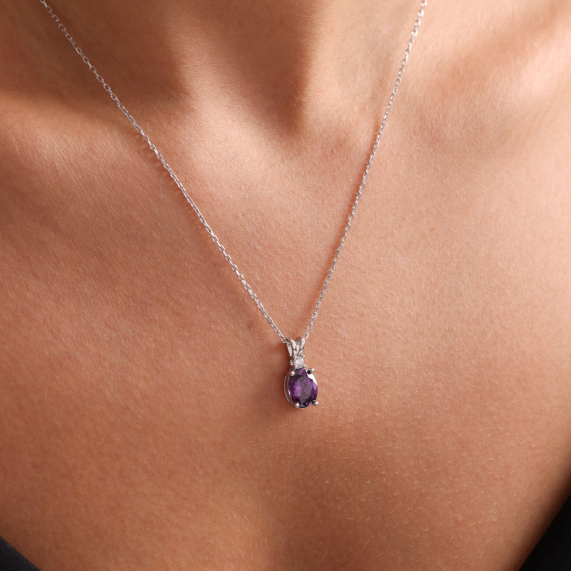 Family Birthstone Necklace, Diamond Style Single Stone