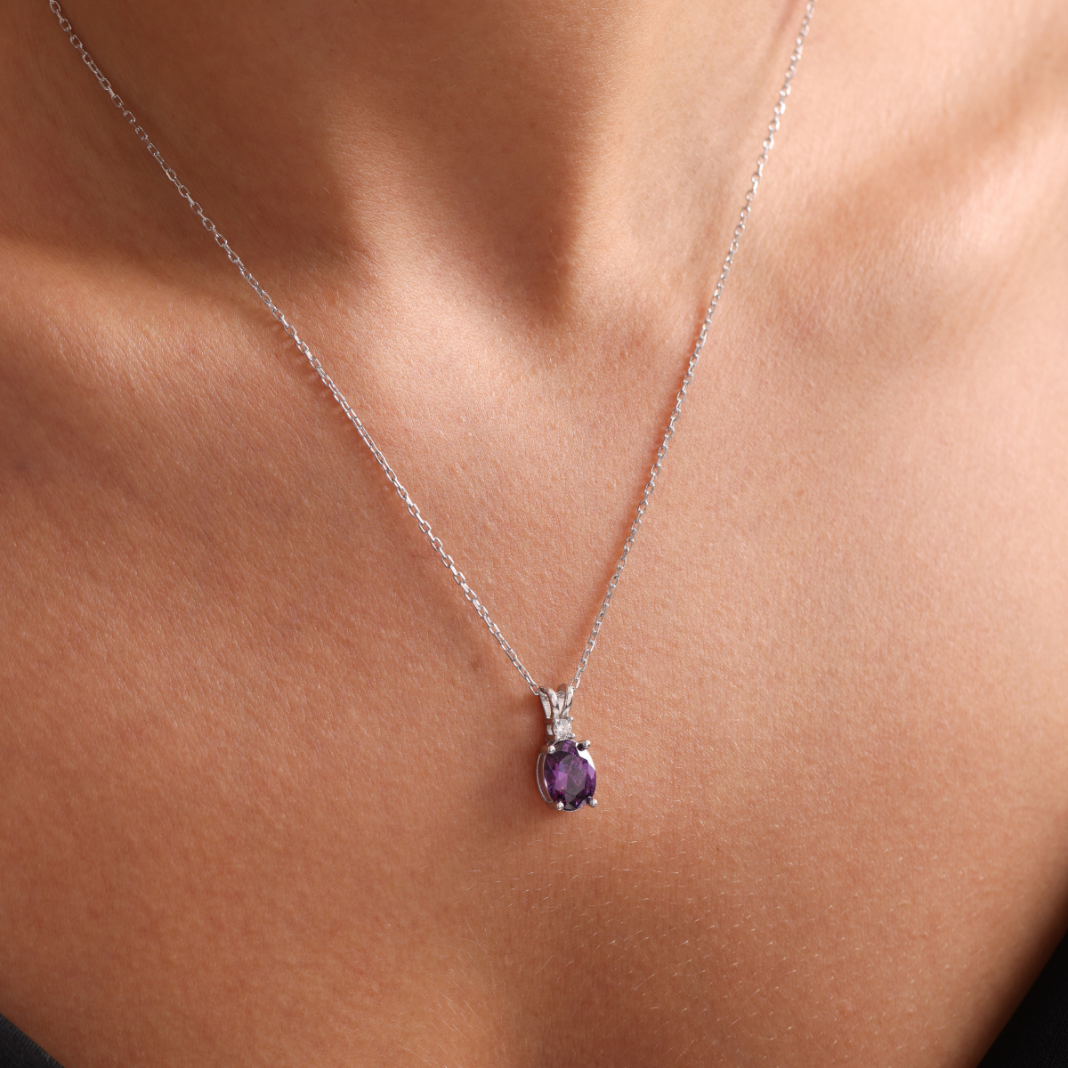 Family Birthstone Necklace as Christmas Gift, Diamond Cut, Single Zircone Stone