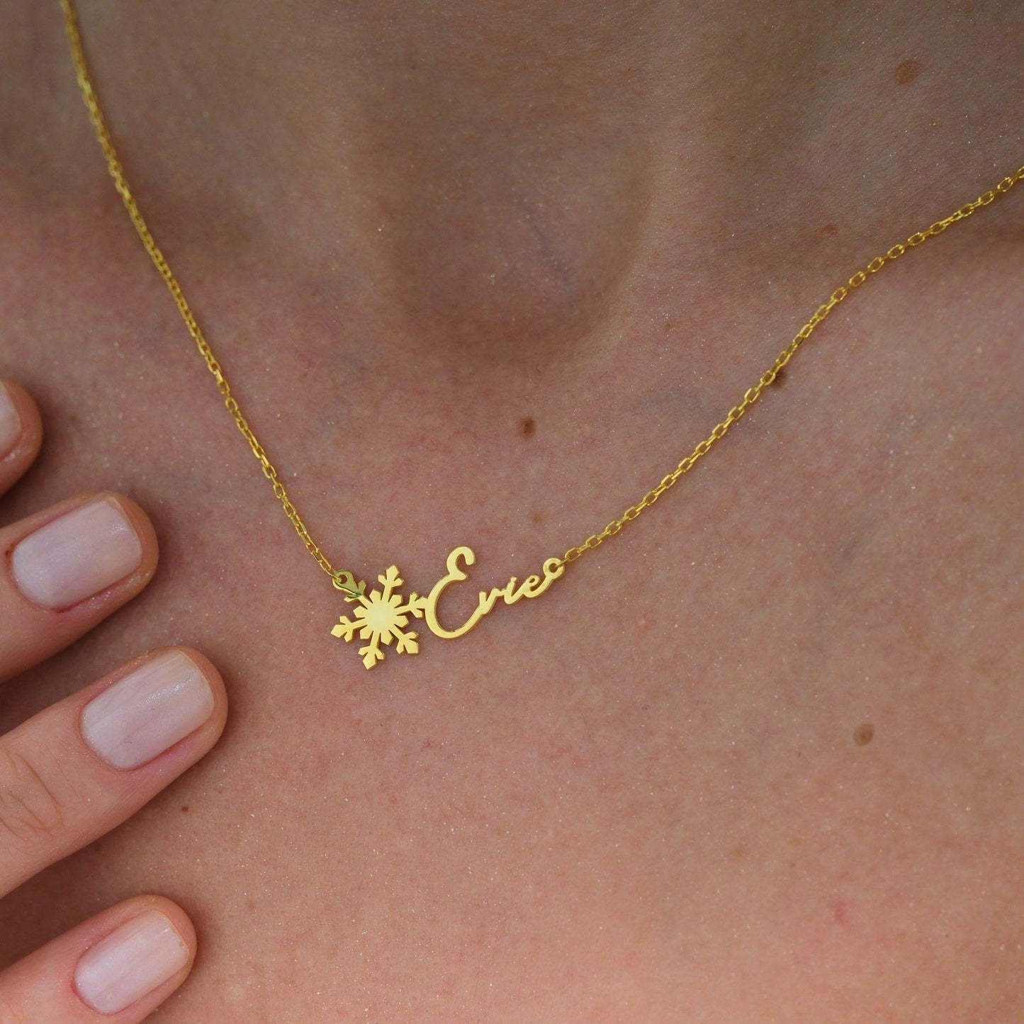 14K Gold Filling Name Necklace with Snowflake, Silver Christmas Gift for Kids and Family