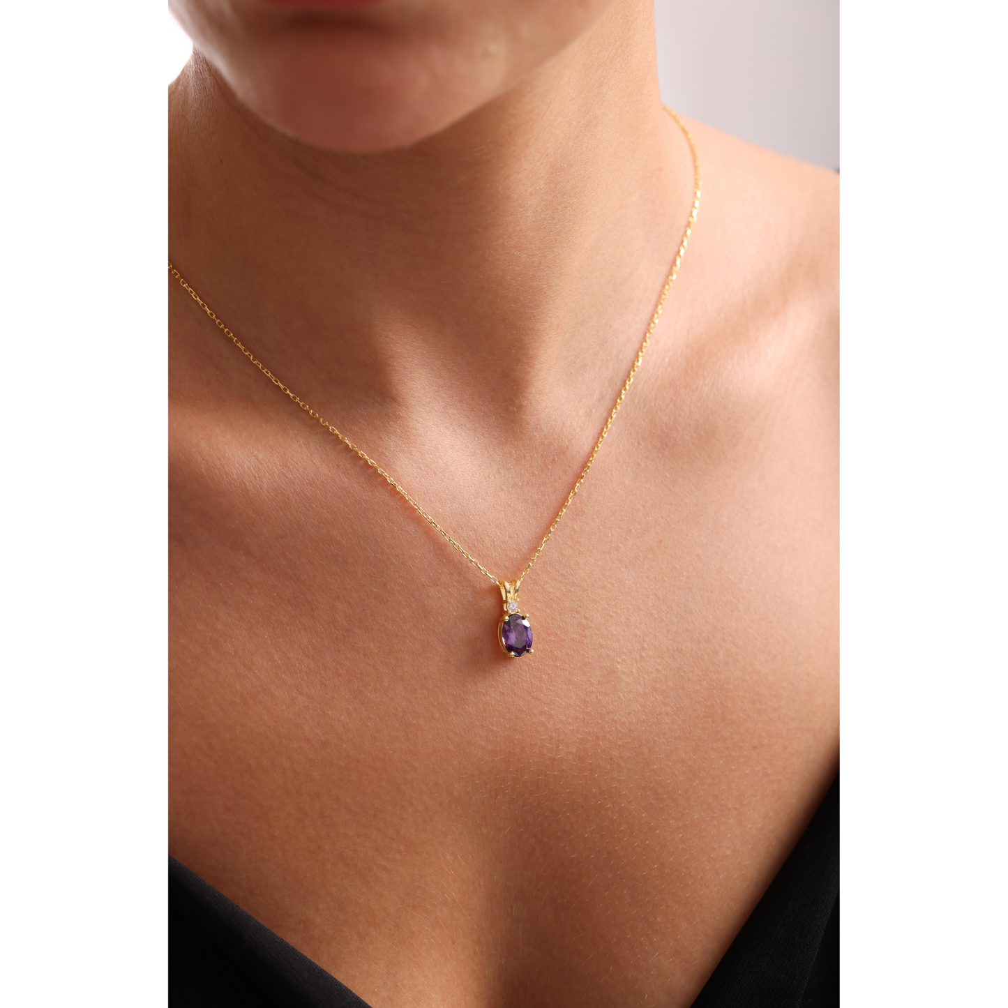 Family Birthstone Necklace, Diamond Style Single Stone