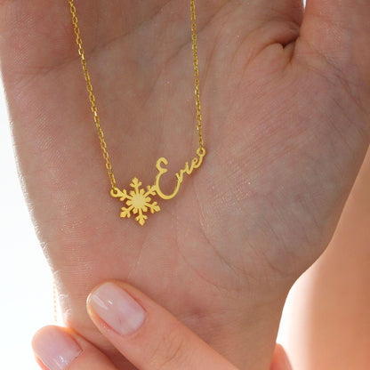 Name Necklace with Snowflake Charm, Christmas Gift, Gold and Silver Variations