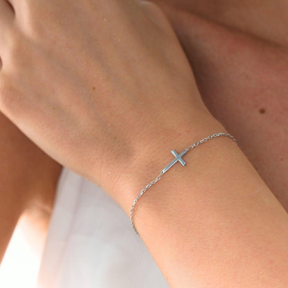 Sterling Silver Cross Bracelet as Christmas Gift to Family, Holly Communion Gift