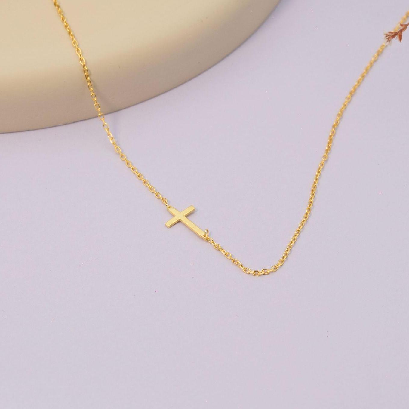 14K Gold Plated Cross Necklace, Christmas Gift for Mother, Gift for Her