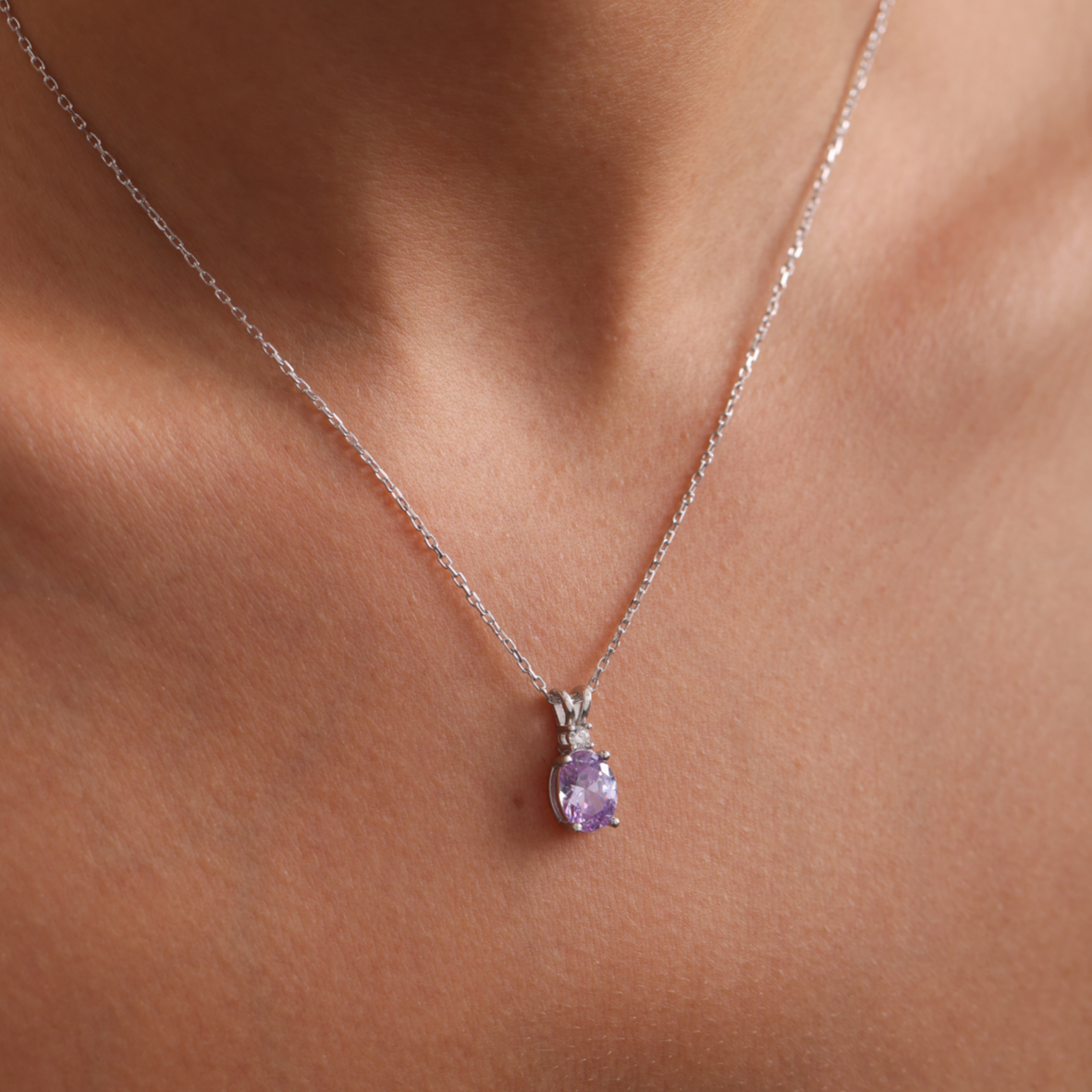 Family Birthstone Necklace, Diamond Style Single Stone