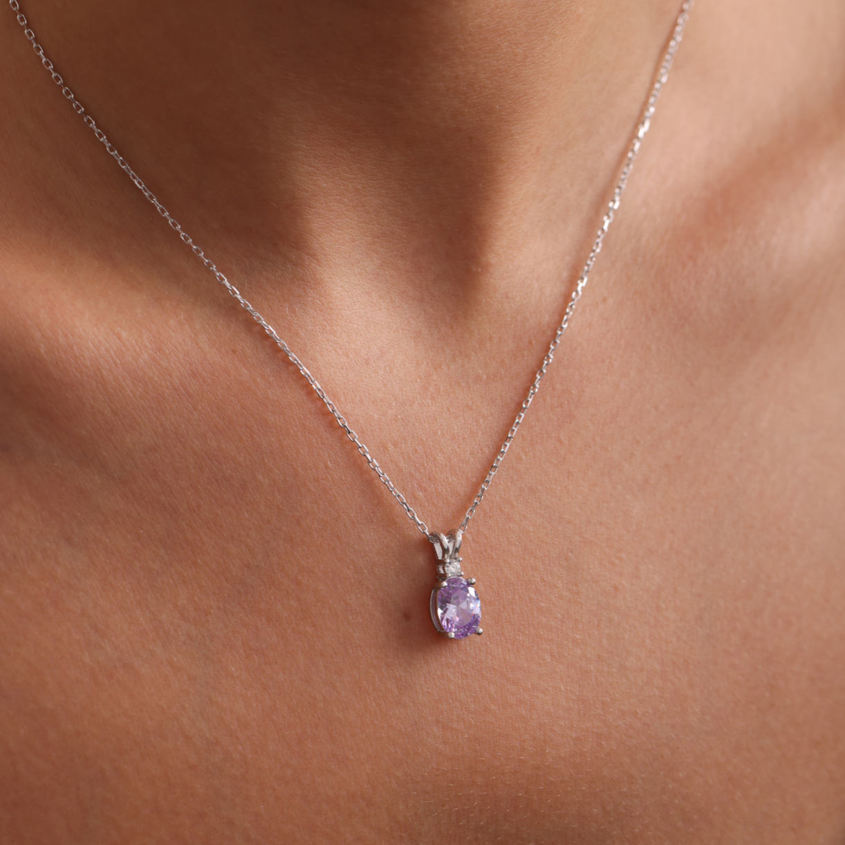 Family Birthstone Necklace as Christmas Gift, Diamond Cut, Single Zircone Stone