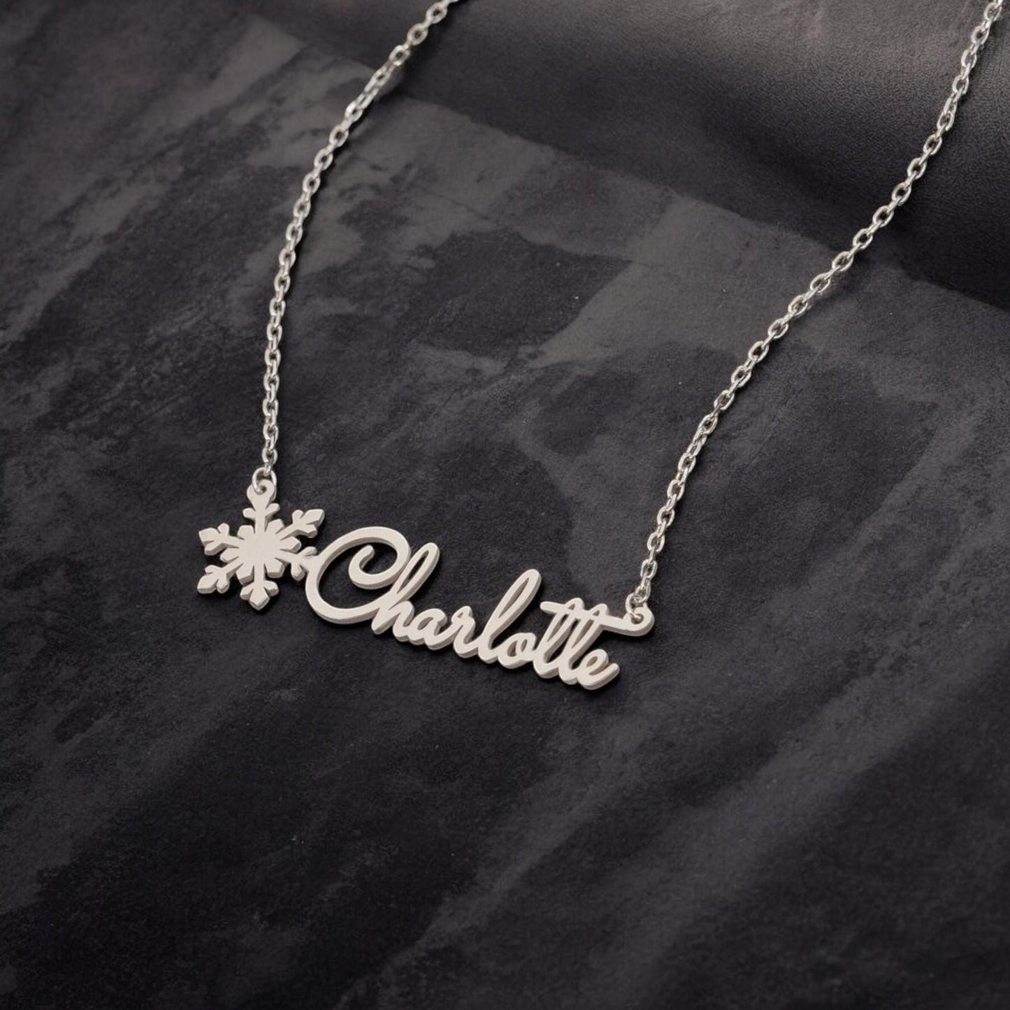 14K Gold Filling Name Necklace with Snowflake, Silver Christmas Gift for Kids and Family