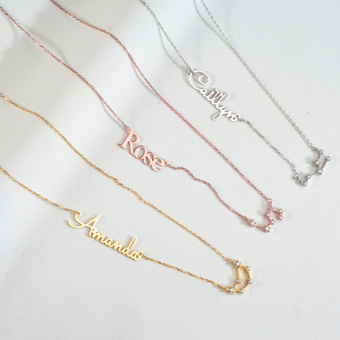 Name Necklace with Zodiac Pendant for Custom Christmas Gift, Celestial Zodiac Gift as Mother Gift