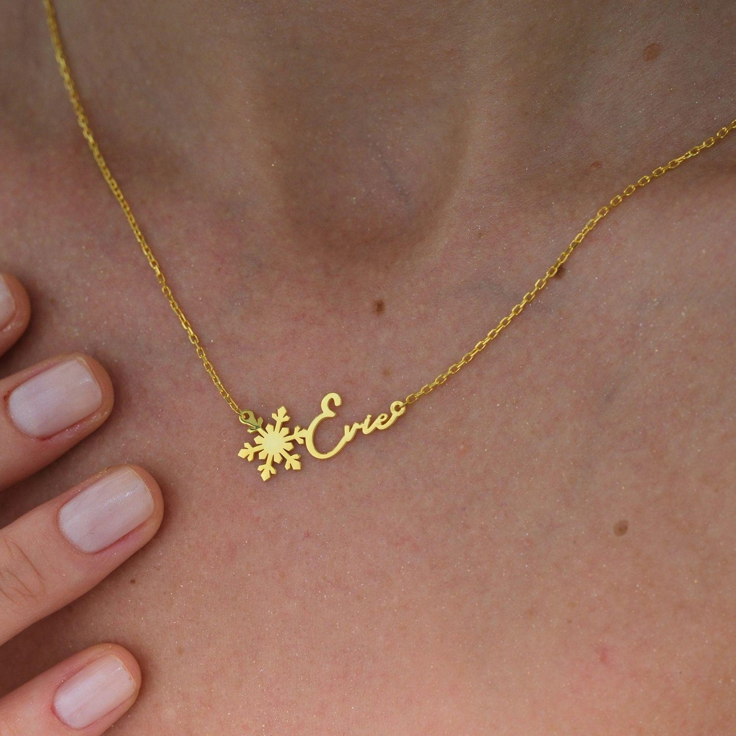 Name Necklace with Snowflake Charm, Christmas Gift, Gold and Silver Variations