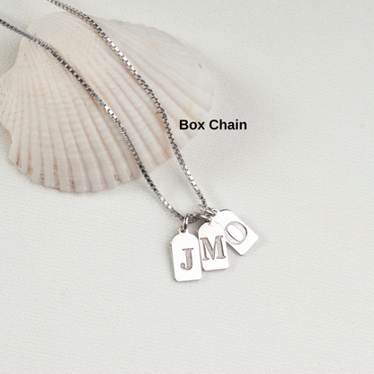 Initial Tag Name and Number Necklace, Sterling Silver Chain and Charm