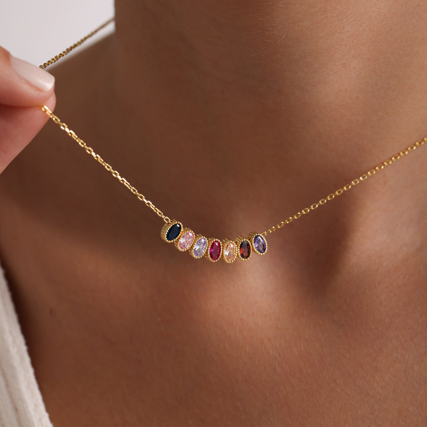 Family Birthstone Necklace with Zircone Stones, Christmas Gift to Family Members