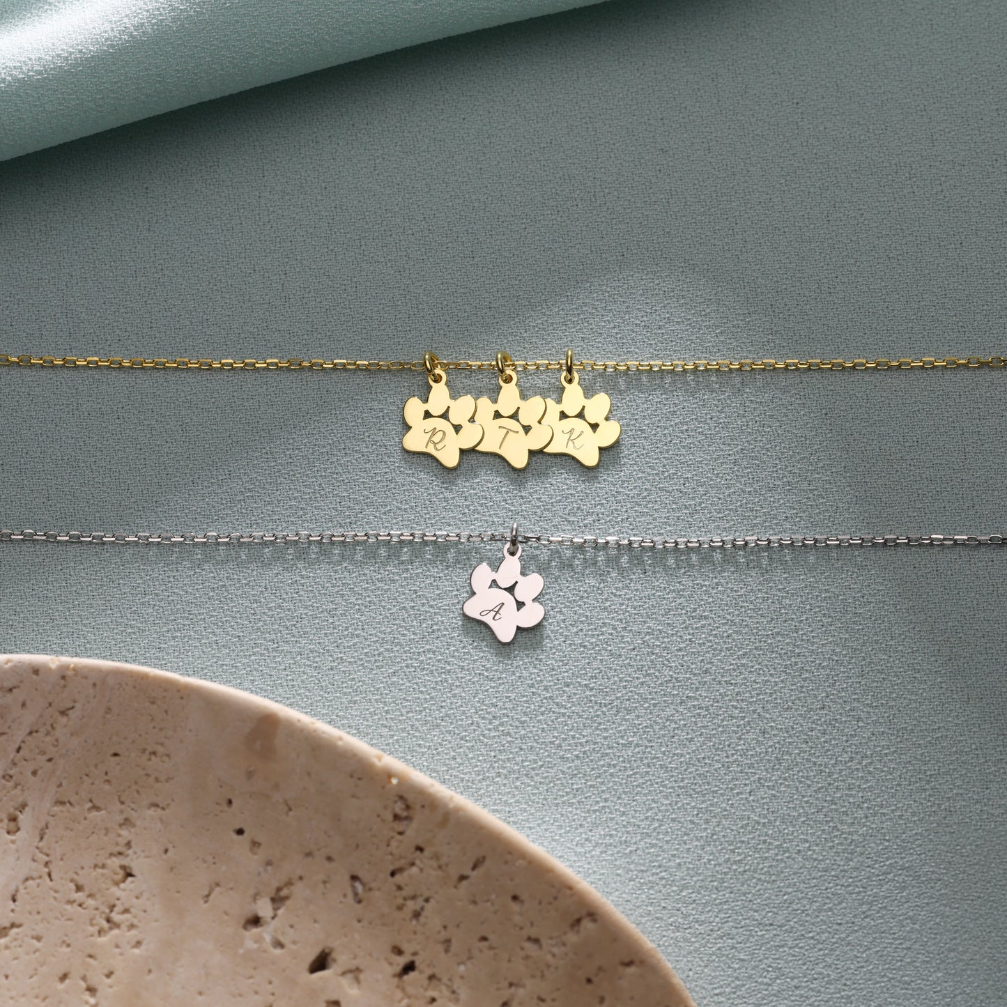 Paw Print Necklace with Initials, Custom Christmas Gift for Dog & Cat Lovers