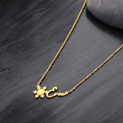 14K Gold Filling Name Necklace with Snowflake, Silver Christmas Gift for Kids and Family