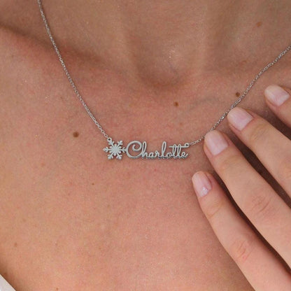 14K Gold Filling Name Necklace with Snowflake, Silver Christmas Gift for Kids and Family