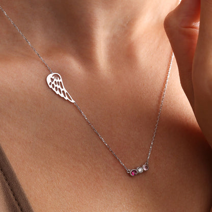 Protective Angel Wing Necklace with Birthstone of Loved Ones, Memorable Christmas Gift