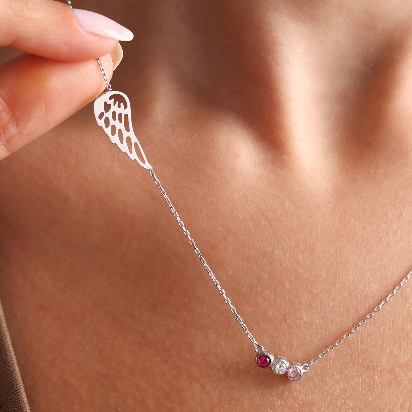 Protective Angel Wing Necklace with Birthstone of Loved Ones, Memorable Christmas Gift