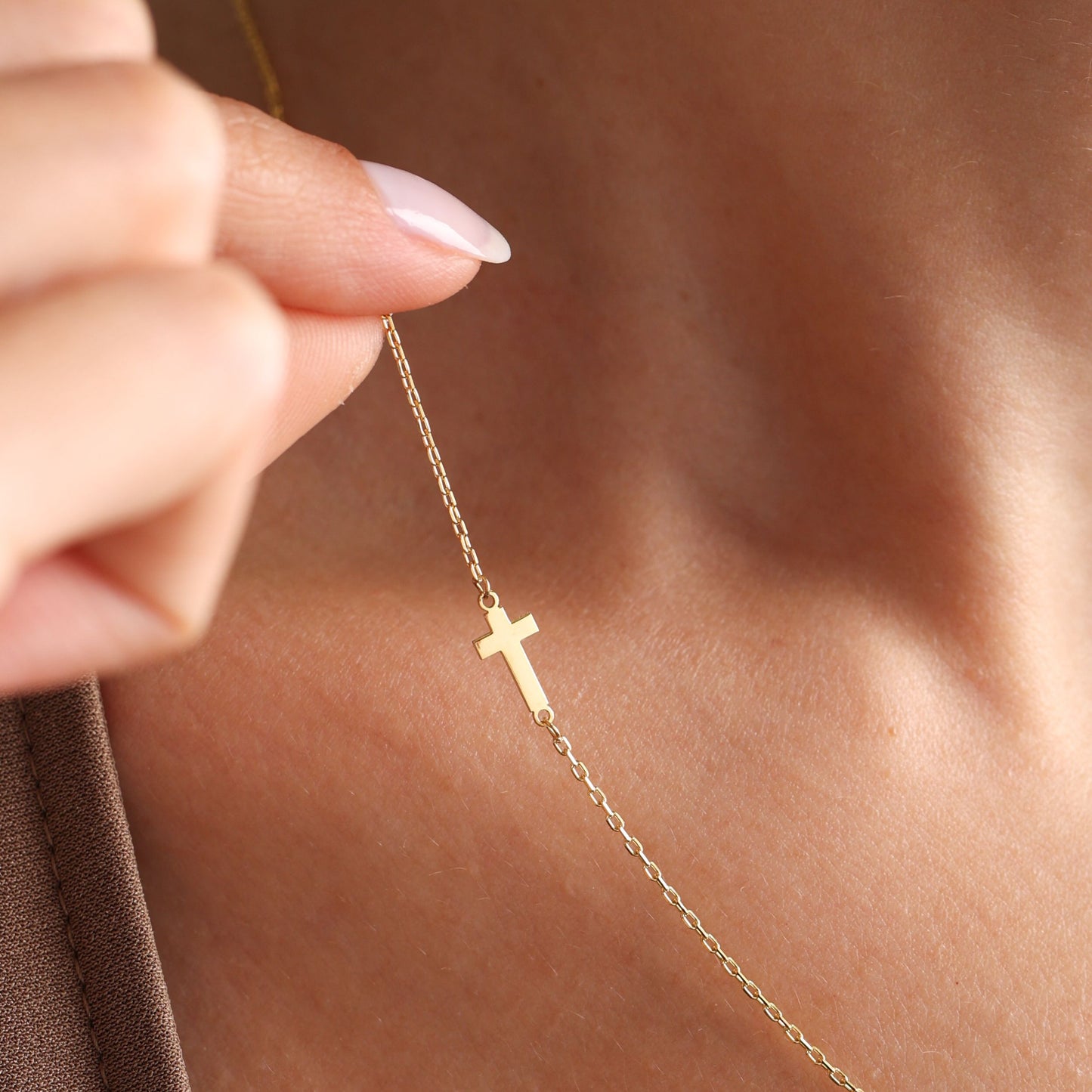 Cross Necklace, Holly Communion, Religious Christmas Gift with 925 Sterling Silver Sideway or Middle