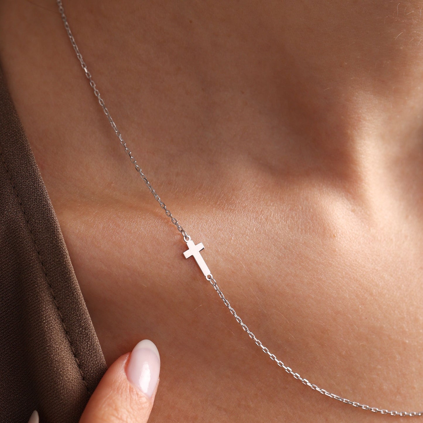 Cross Necklace, Holly Communion, Religious Christmas Gift with 925 Sterling Silver Sideway or Middle