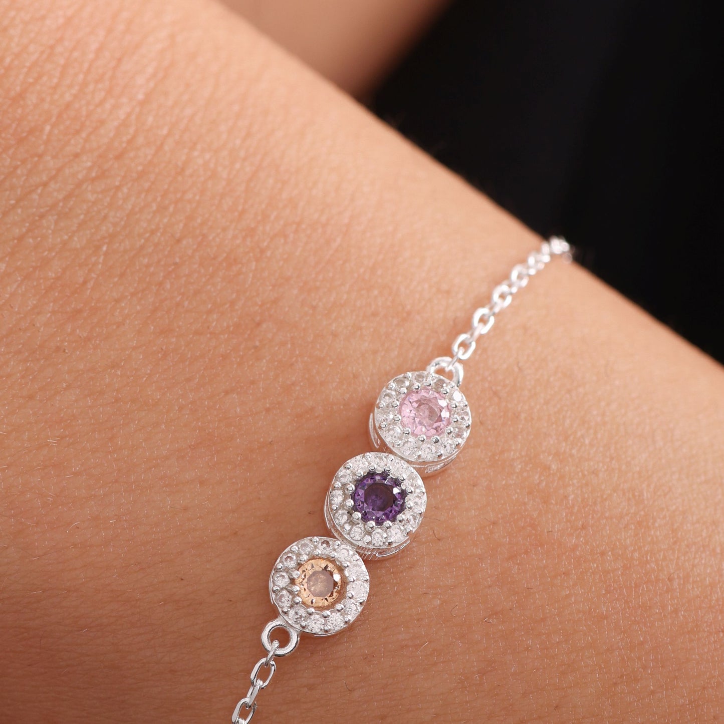 Family Birthstone Bracelet, Birth Month Jewel Gift with Sparkling Stones