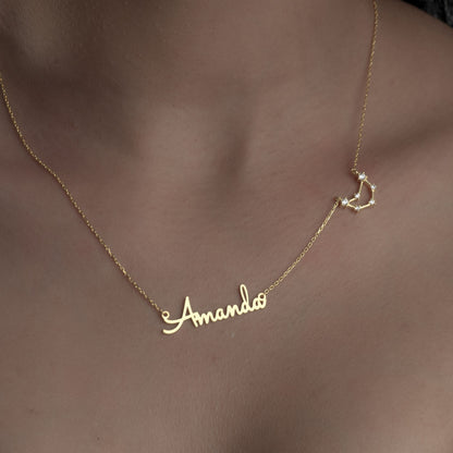 Zodiac and Name Necklace as Mother Gift, Custom Constellation Christmas Gift to Family