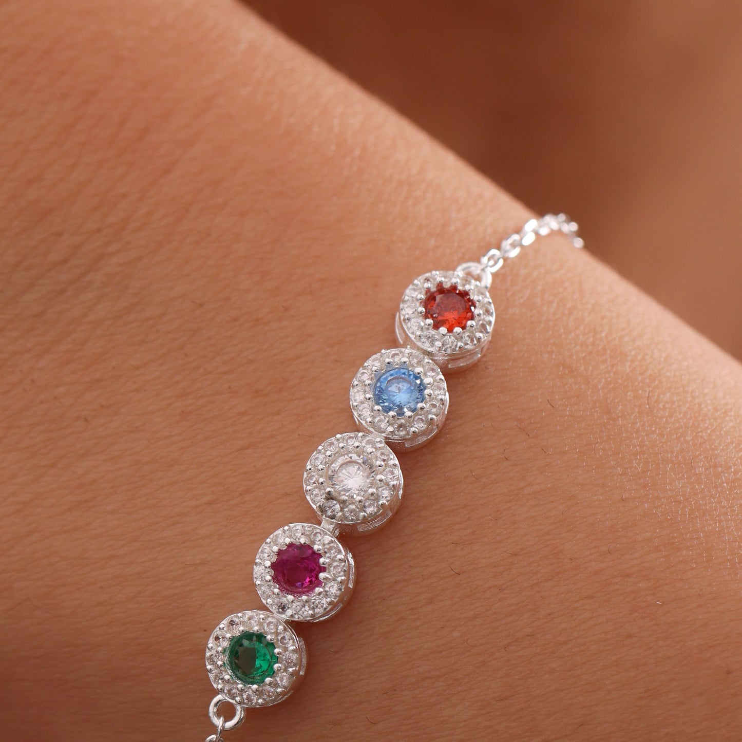 Family Birthstone Bracelet, Birth Month Jewel Gift with Sparkling Stones