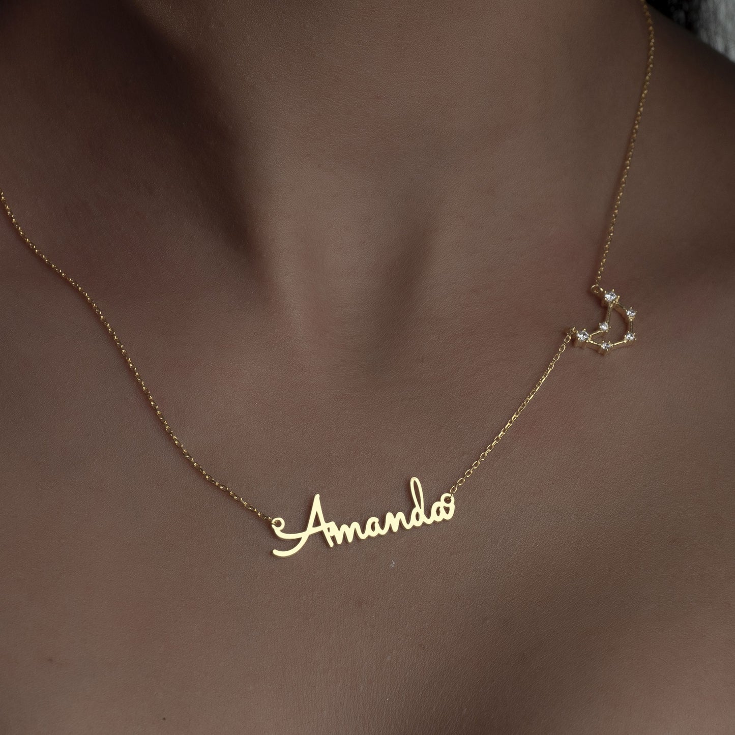 Zodiac and Name Necklace as Mother Gift, Custom Constellation Christmas Gift to Family