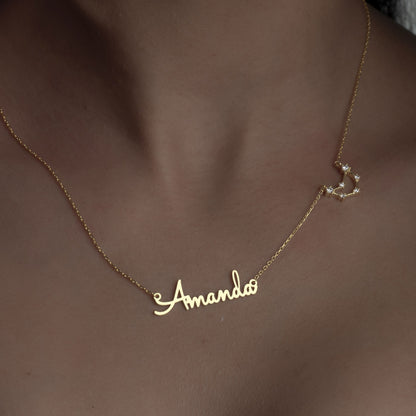 Zodiac and Name Necklace as Mother Gift, Custom Constellation Christmas Gift to Family