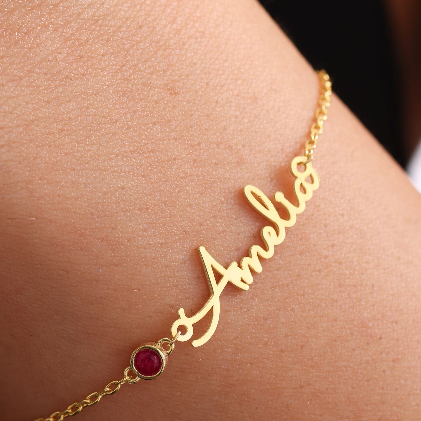 Name Bracelet with Family Birthstone, Birth Month Stones Gift