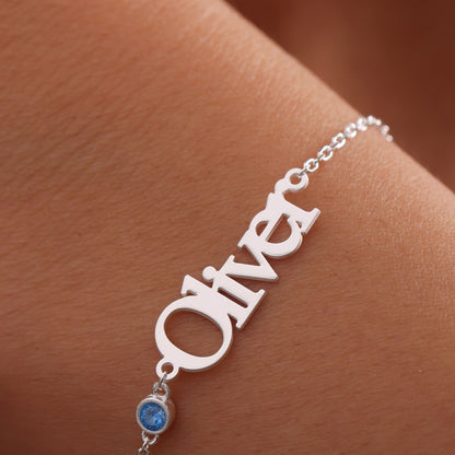 Name Bracelet with Family Birthstone, Birth Month Stones Gift