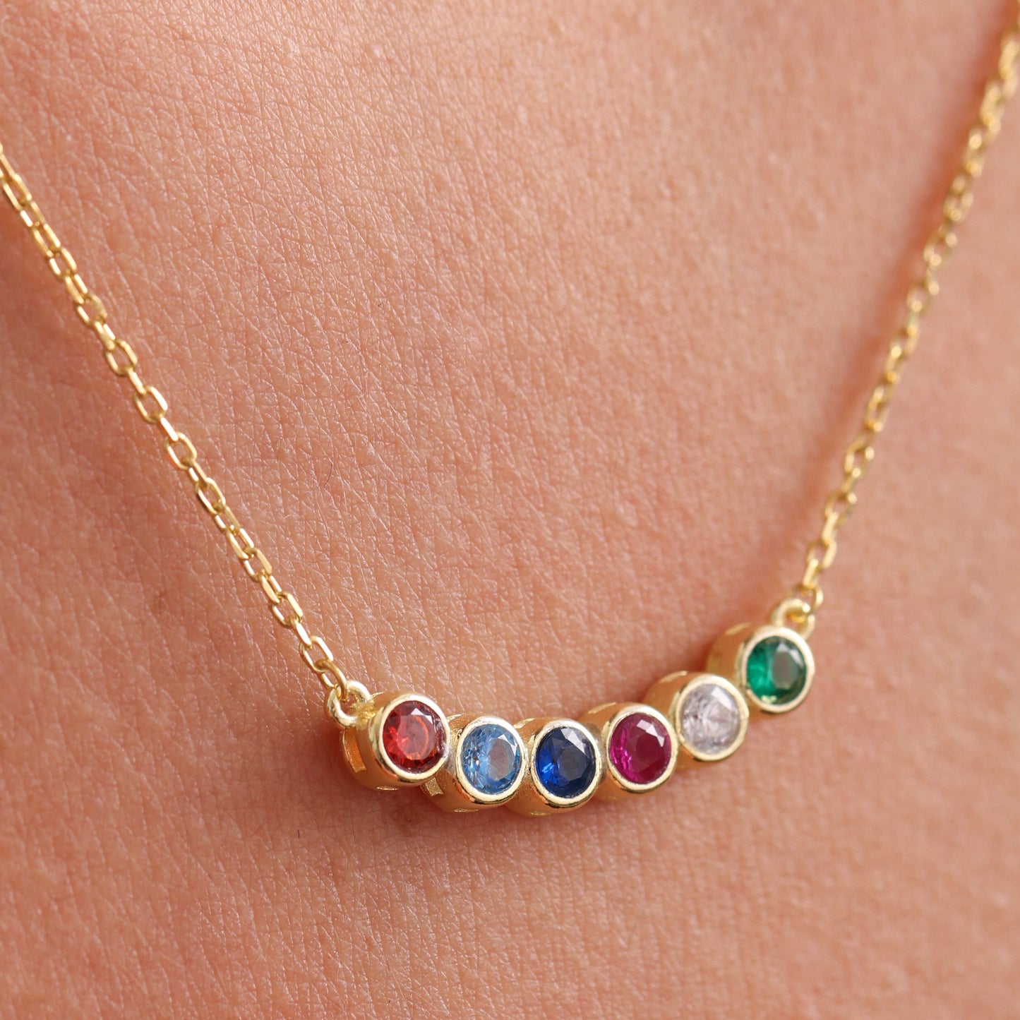 Family Birthstone Necklace, Round Birth Month Stones