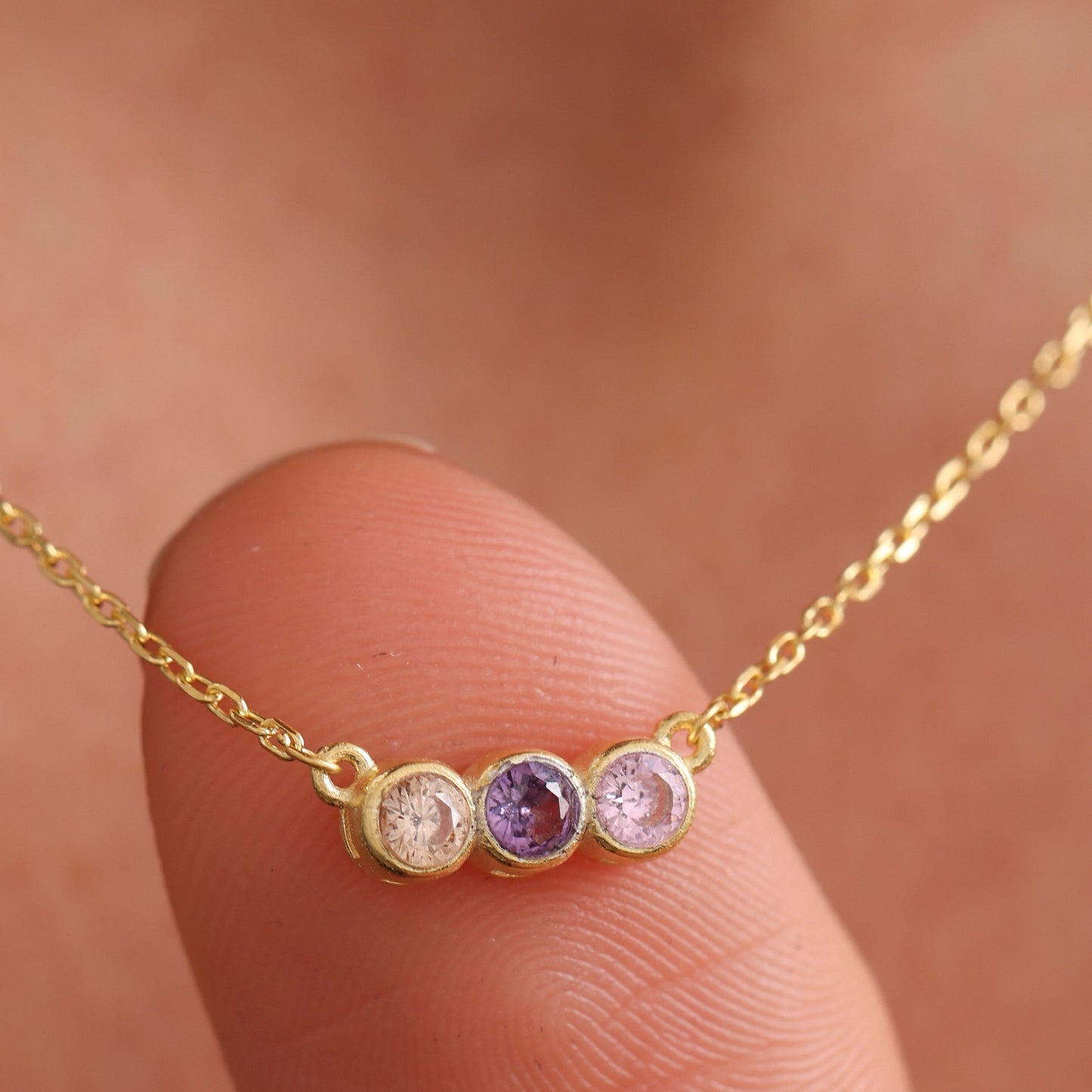 Family Birthstone Necklace, Round Birth Month Stones