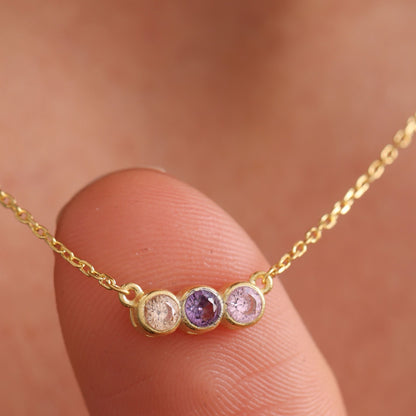 Family Birthstone Necklace, Round Birth Month Stones