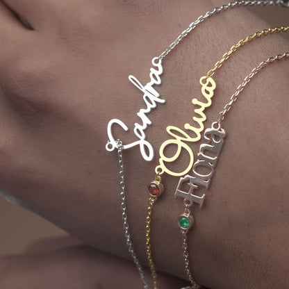 Name Bracelet with Family Birthstone, Birth Month Stones Gift