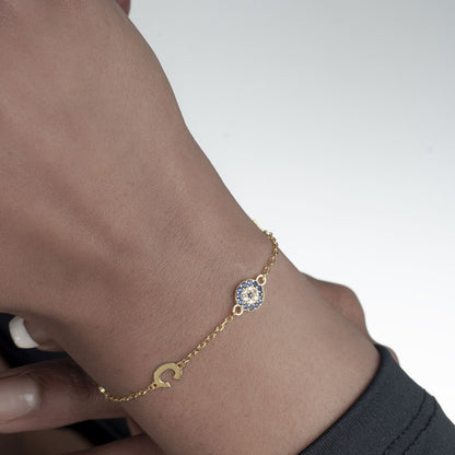 Evil Eye Birthstone Bracelet, Sterling Silver Customizable Protection Charm Bracelet