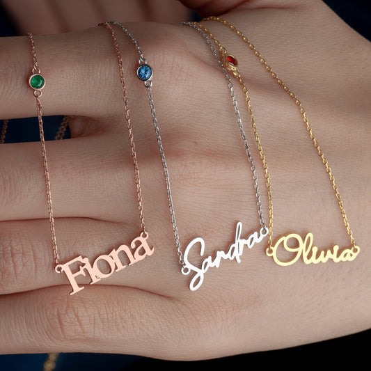 Name Necklace with Custom Birthstone, Specific Christmas Gift Idea for Mother