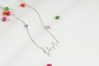 Name Necklace with Custom Birthstone, Specific Christmas Gift Idea for Mother