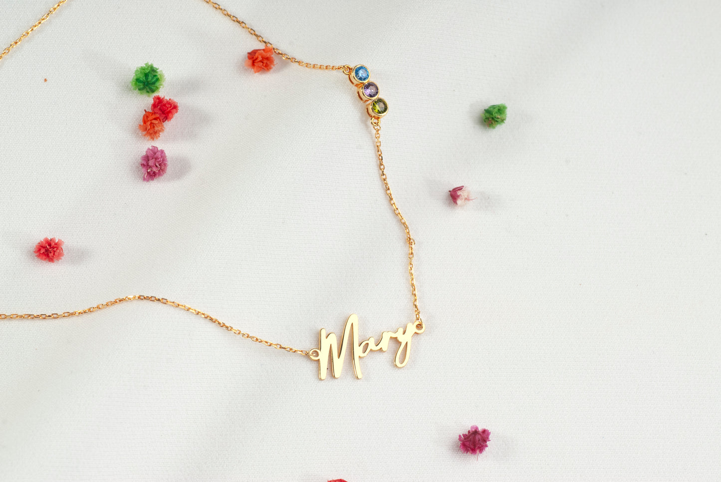 Name Necklace with Custom Birthstone, Specific Christmas Gift Idea for Mother